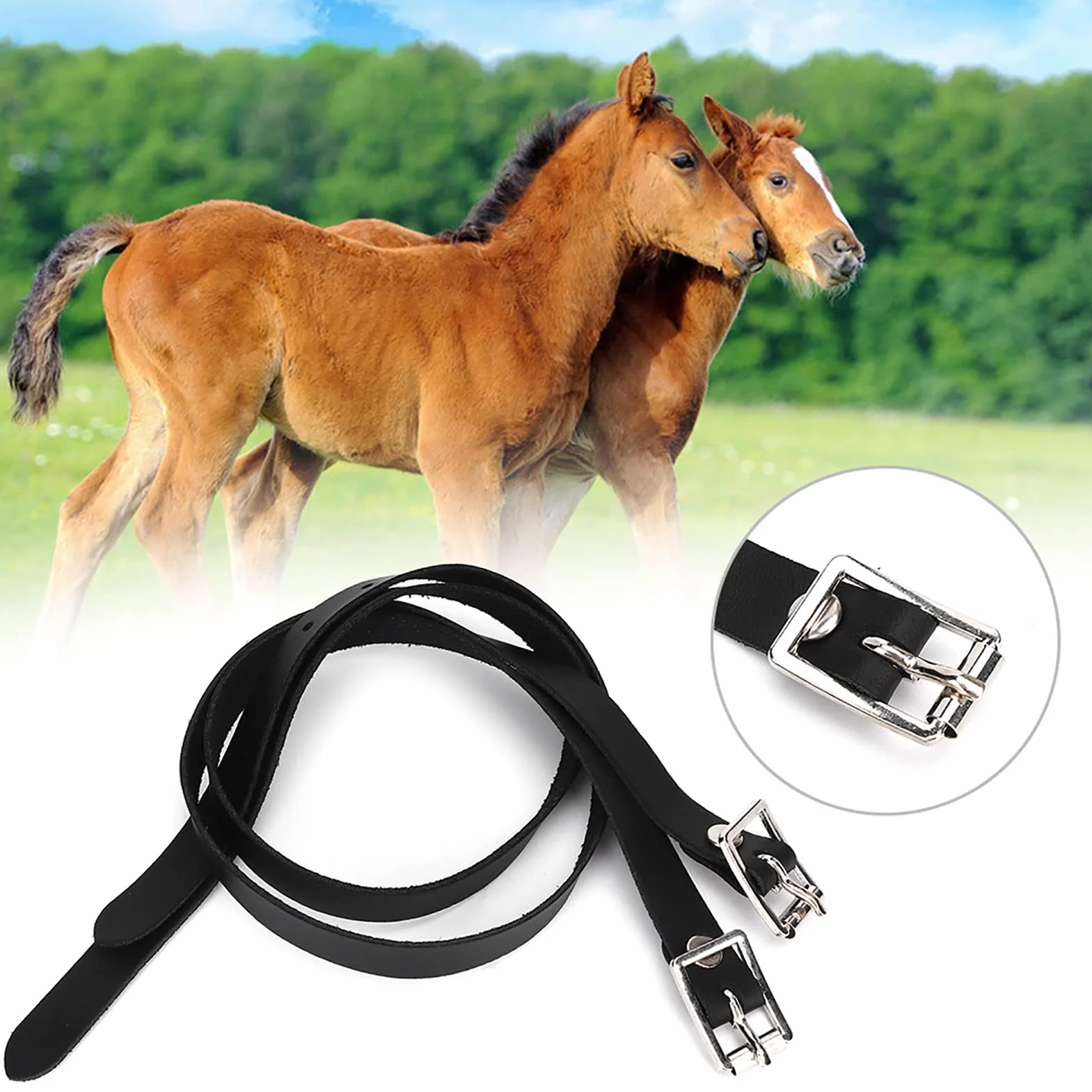 Sheens Cinghie cilindriche, 1 Paio di Cinghie da Equitazione in Pelle allungate da 50 cm con Fibbia in Acciaio Inossidabile per Il Controllo dell'equitazione equestre