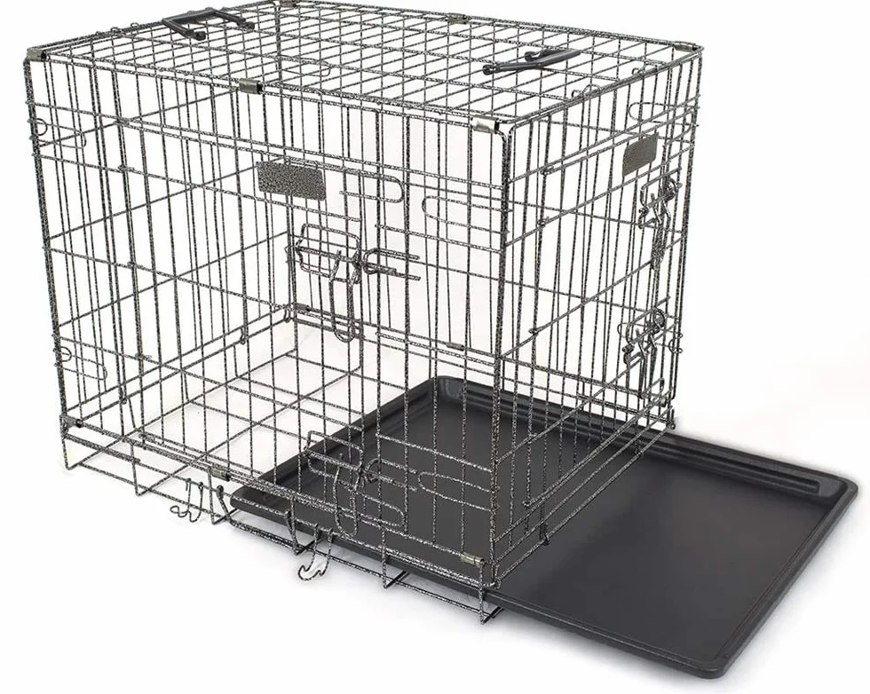 Pet's Solution - Kennel Trasportino Cani, Gatti o Pappagalli, in Metallo, Pieghevole, con Vassoio alla Base, Apertura Frontale - 60x42,5x50 cm