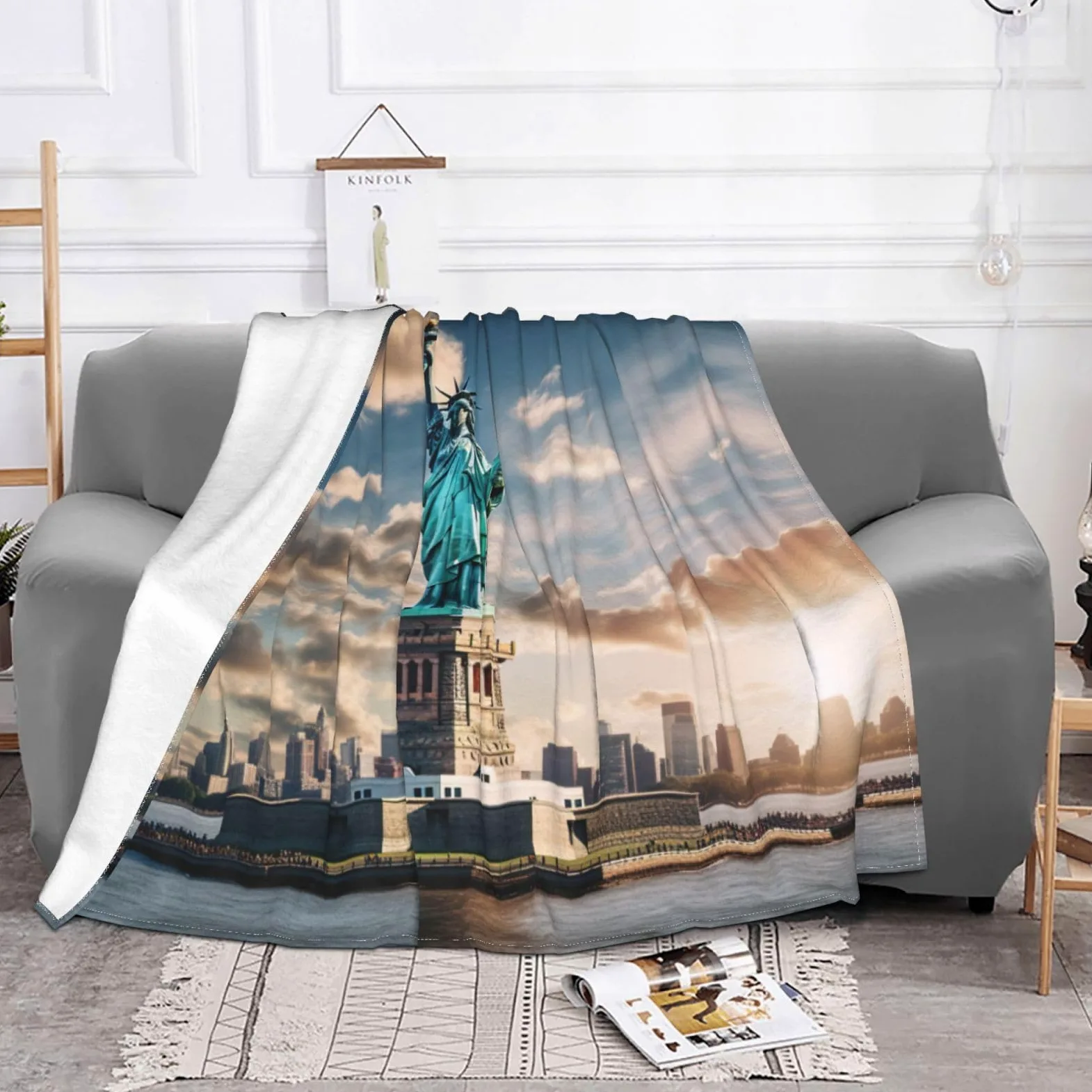 Coperta decorativa morbida e calda in flanella per bambini, cane, gatto, 127 x 152 cm, con stampa della statua della libertà a New York