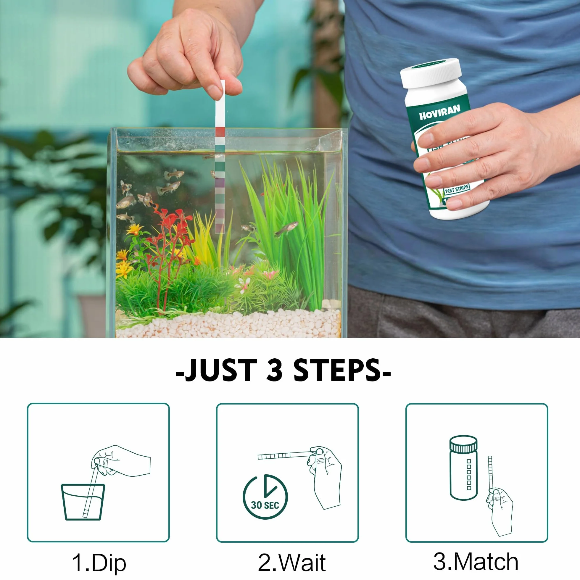 Strisce reattive per acquari 7 in 1, 125 strisce reattive per acquari per acqua dolce e salata, kit per test dell'acqua per acquari