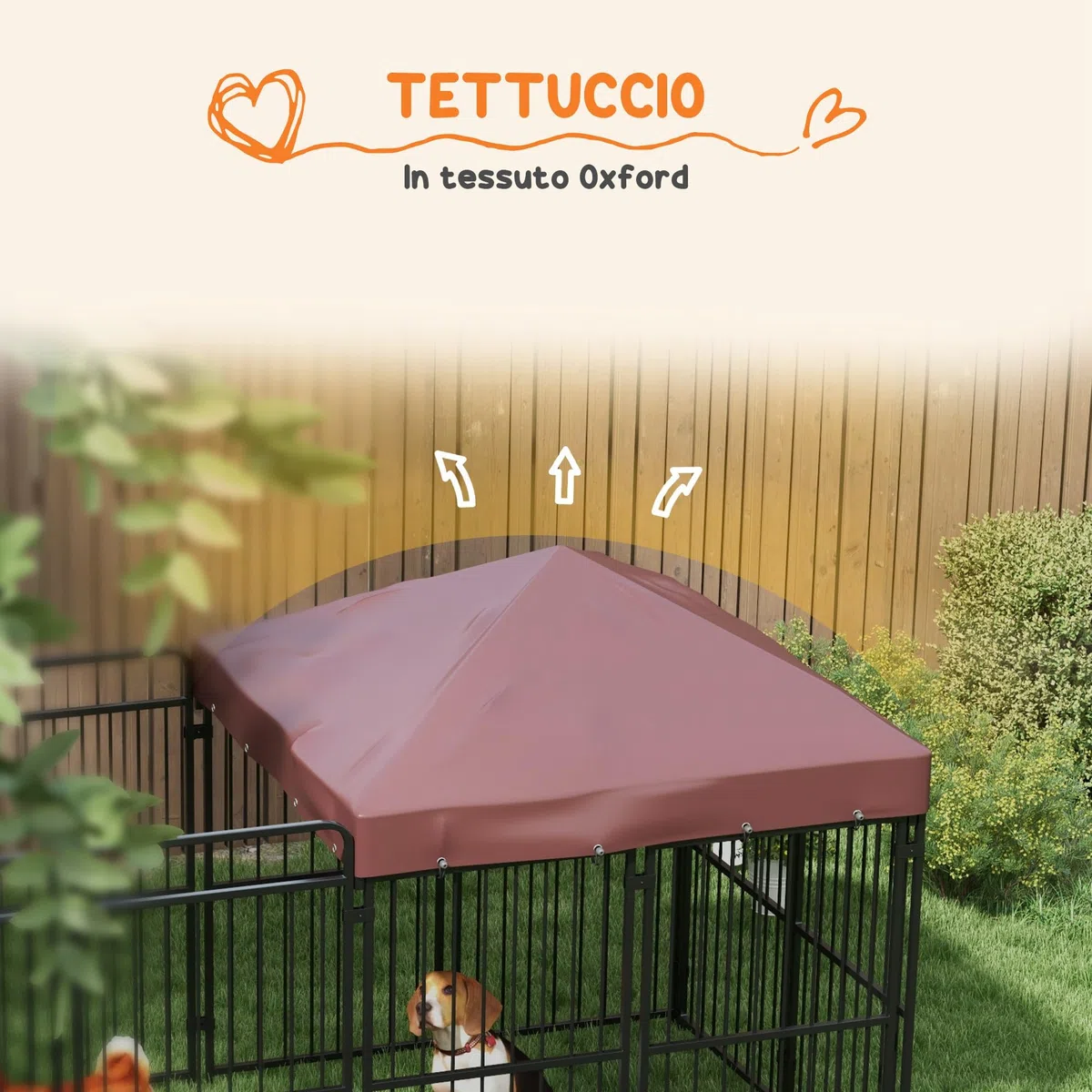 PawHut Kennel per Cani Grandi da Esterno 282x141x160.5cm Marrone | Recinto per Cani da Esterno con Tetto Anti-UV Impermeabile, Gabbia in Metallo