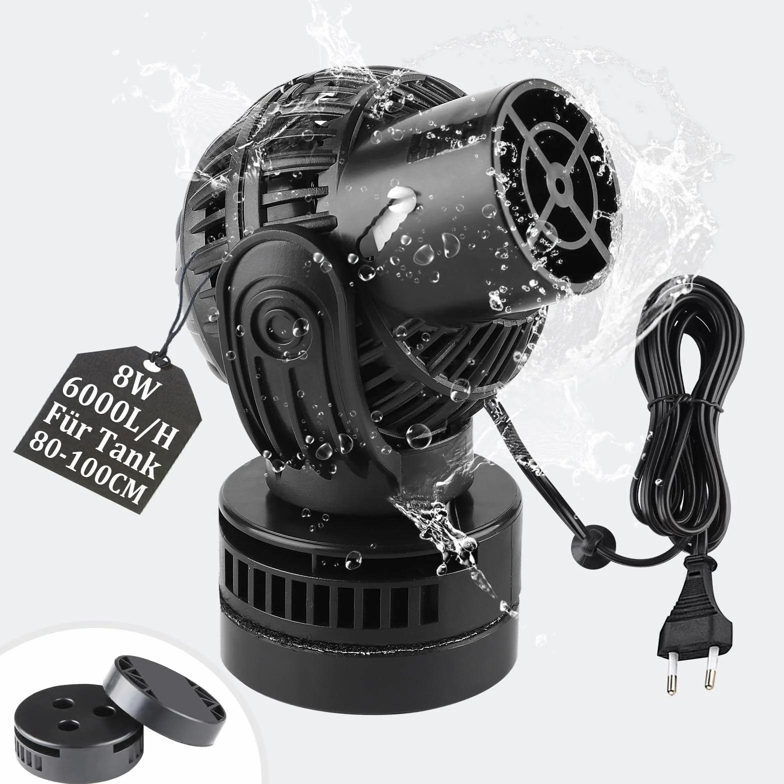 EXLECO Pompa di Movimento Acquario JVP-131 6000L/H 8W Pompa di Flusso Pompa a Circolazione Wave Maker Pompa ad Onda Nessun Rumore,Rotazione a 360° per acquari d'Acqua Dolce e salata di 80~100 cm Nero